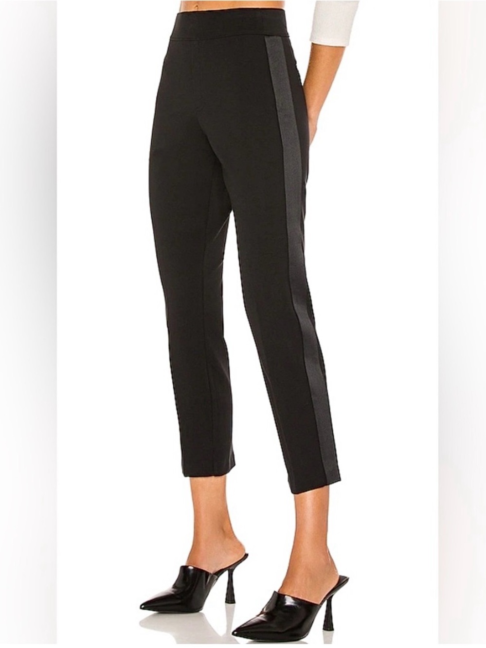 SPANX The Perfect Black Pant Tuxedo Satin Stripe Pull On Pants M 20287R NWOT